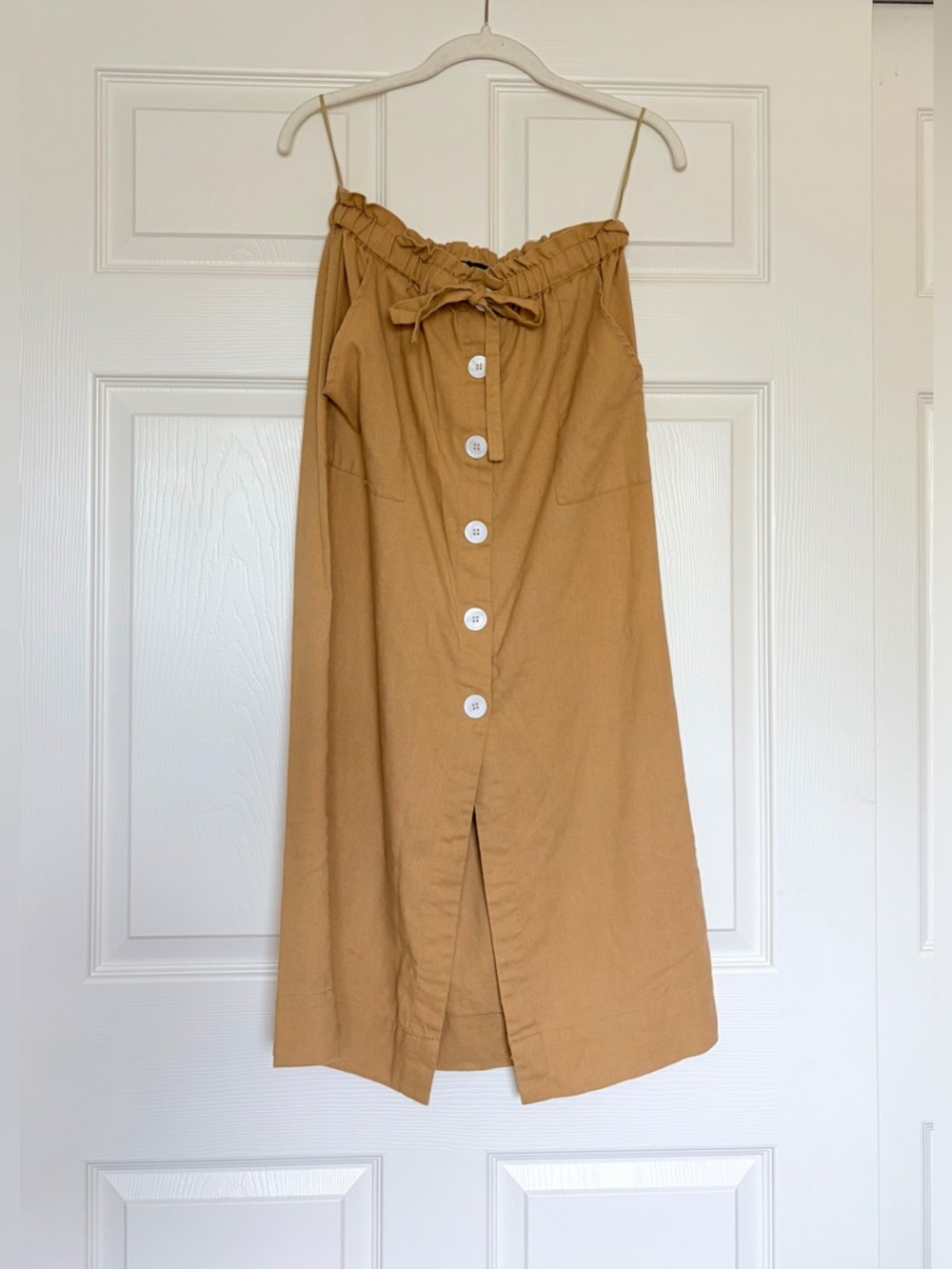 Button Up Paperbag Midi Skirt w Tie in an Earthy Mustard Yellow — Size Small
